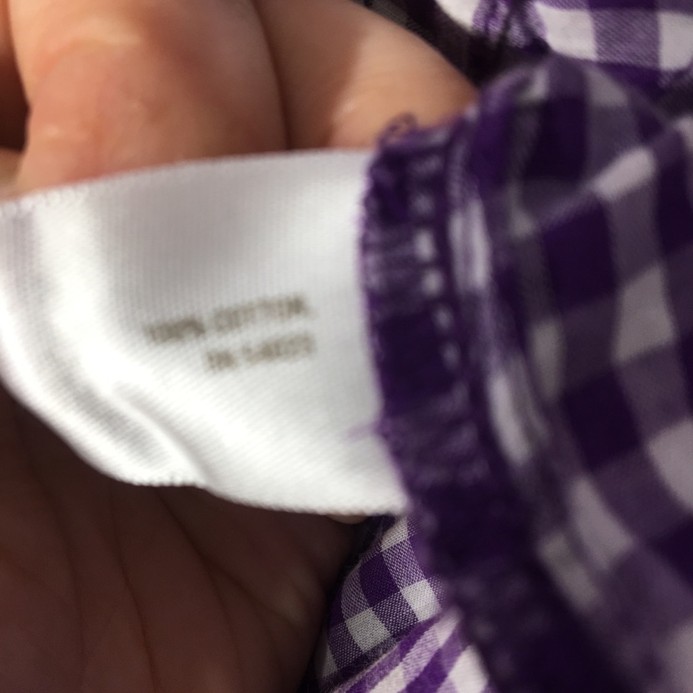 Old Navy Purple and white check button down shirt with ruffles - Picture 4 of 4